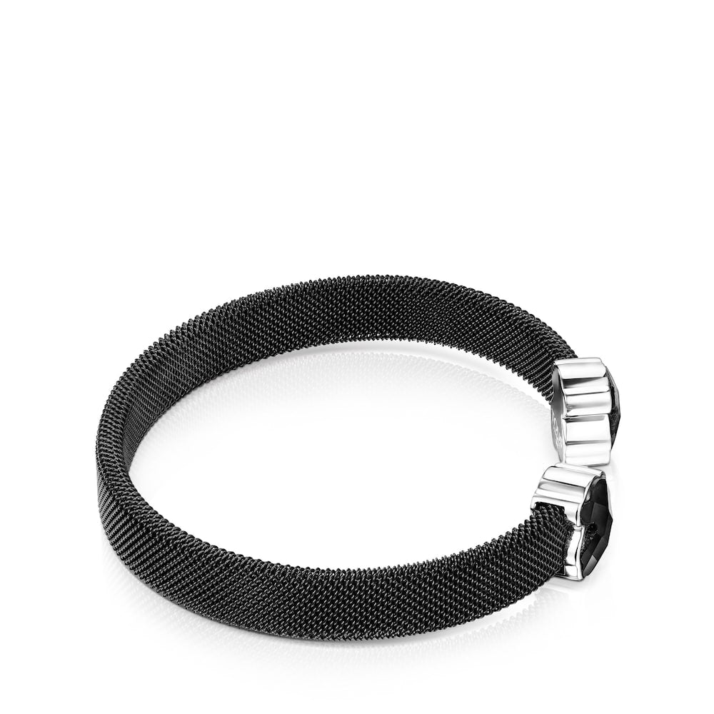 Black IP Steel Mesh Color Bracelet with Onyx