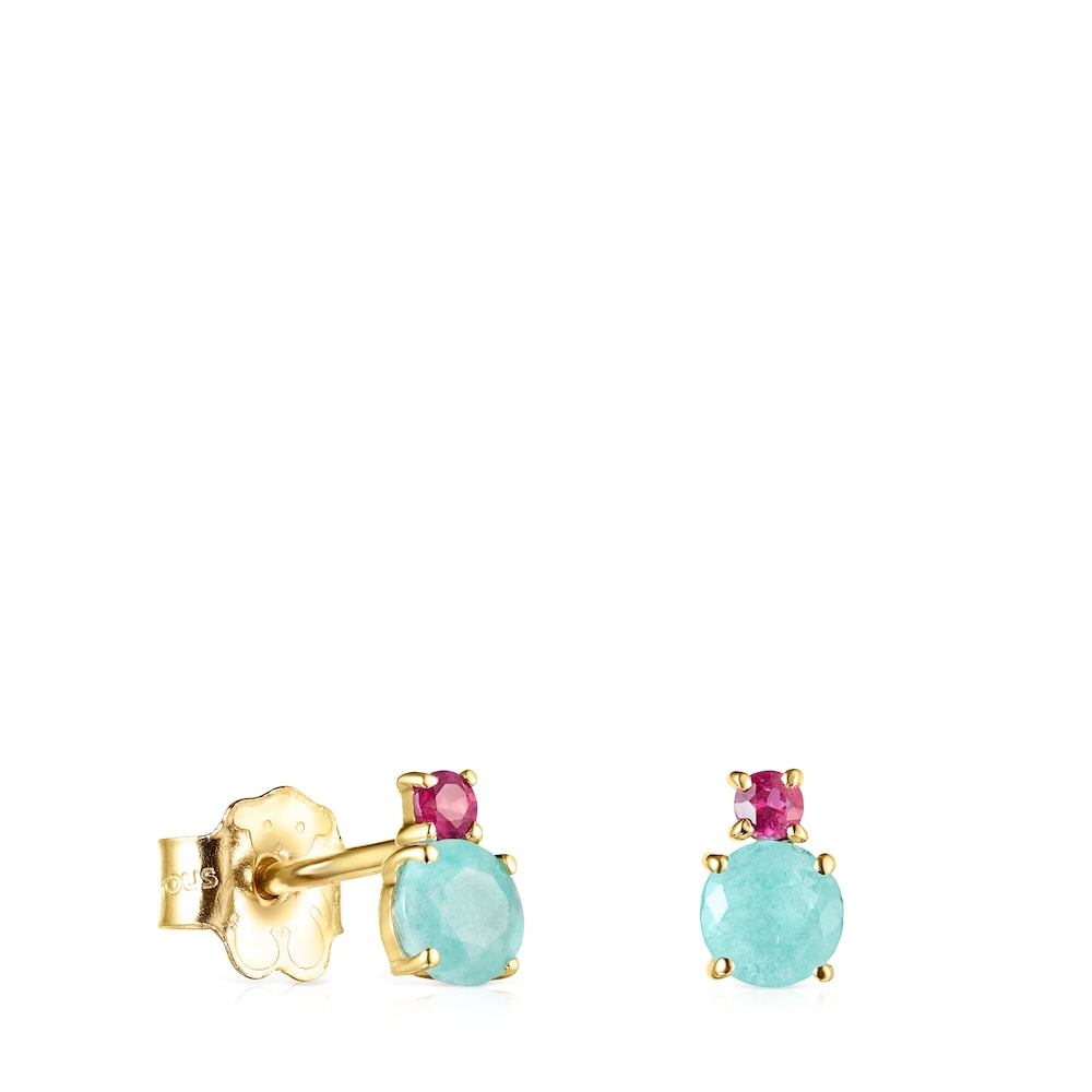 Mini Ivette Earrings in Gold with Amazonite and Ruby |