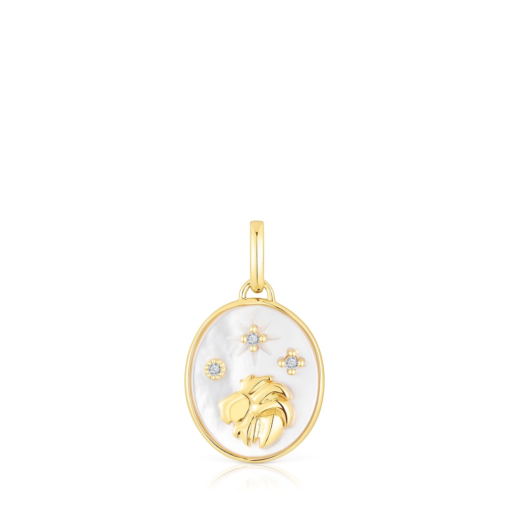 Leo Pendant in silver vermeil with mother-of-pearl and topazes Horoscope |