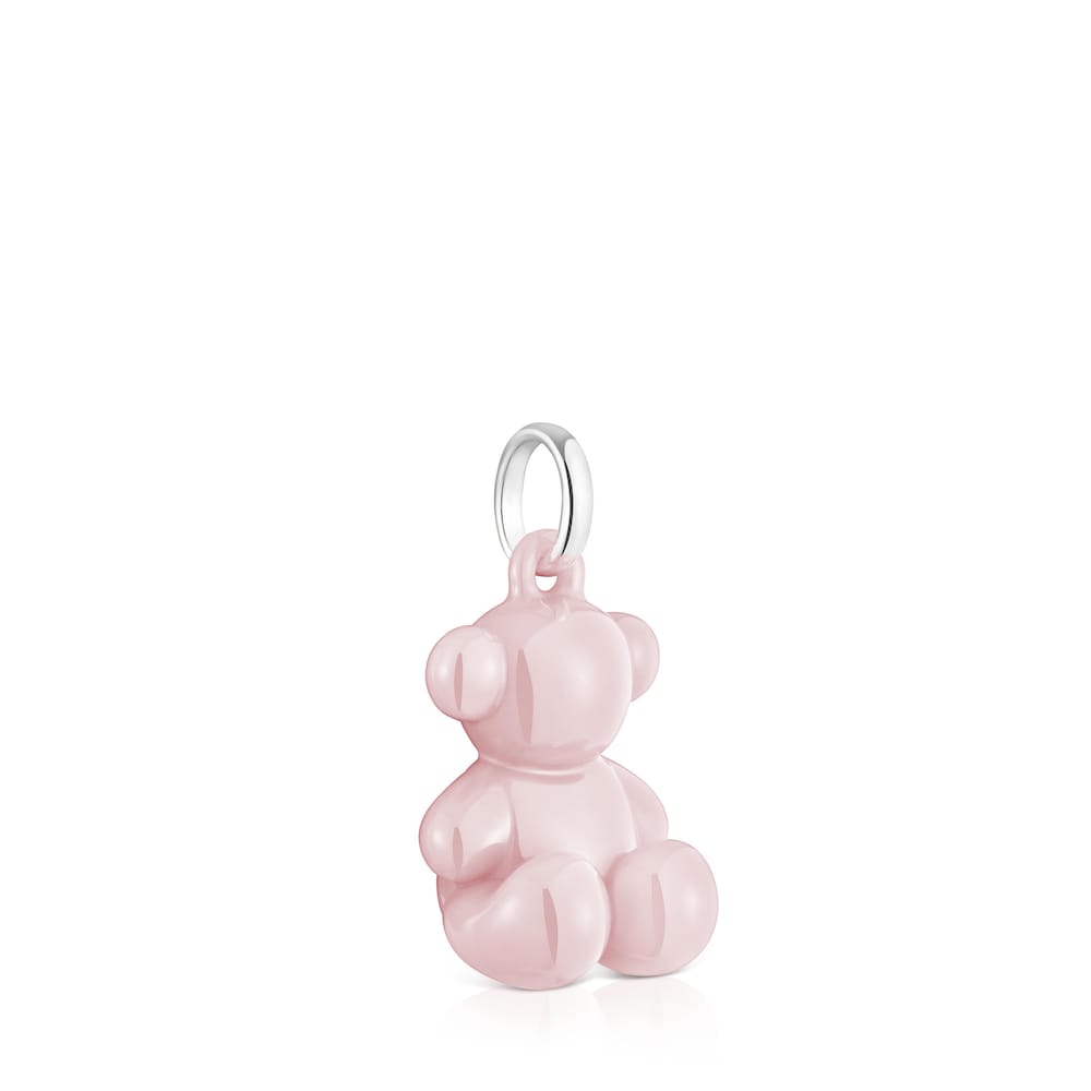 Silver and pink ceramic Bear pendant Bold Bear |