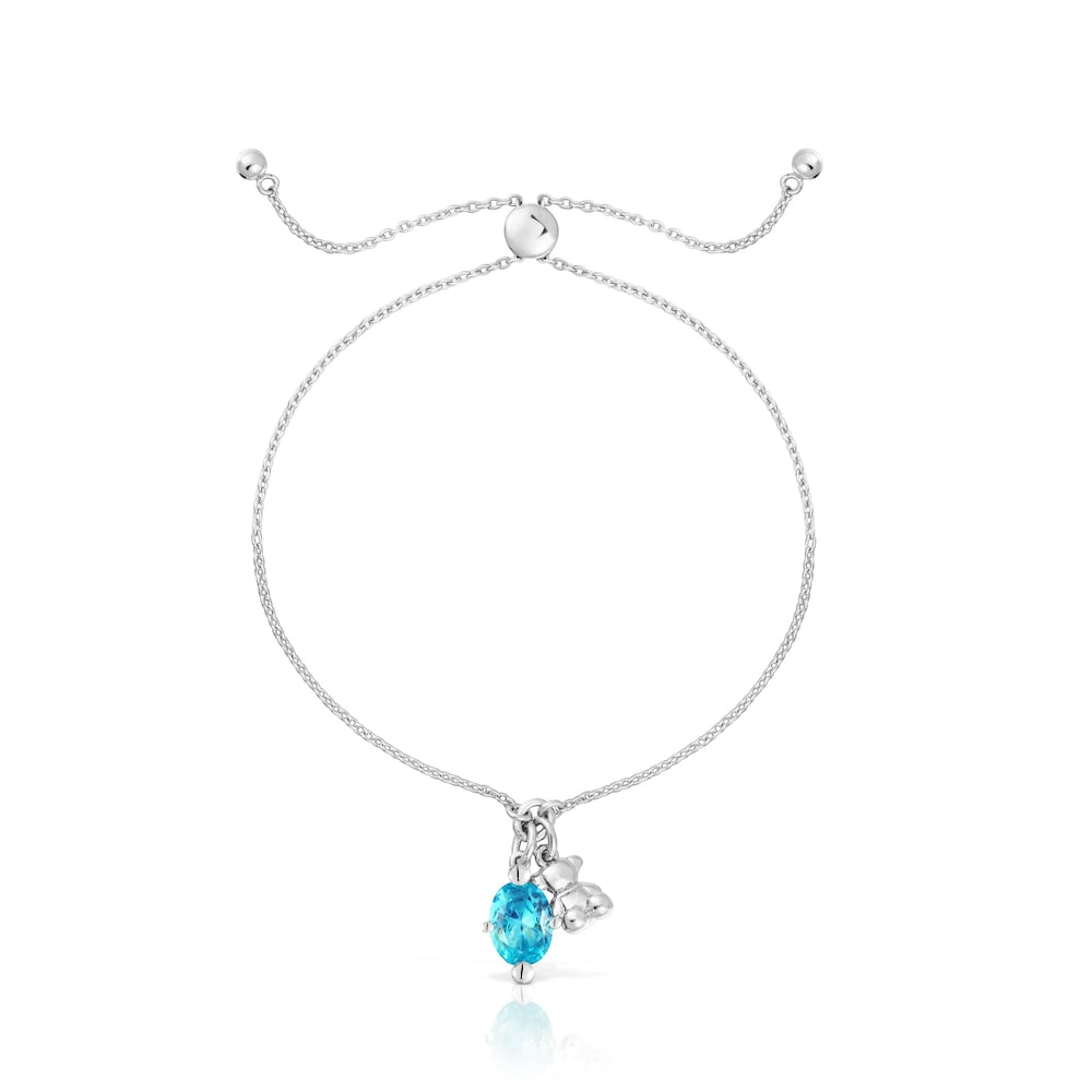 Silver bear motif chain Bracelet with lab-grown blue sapphire Bold Bear LGG