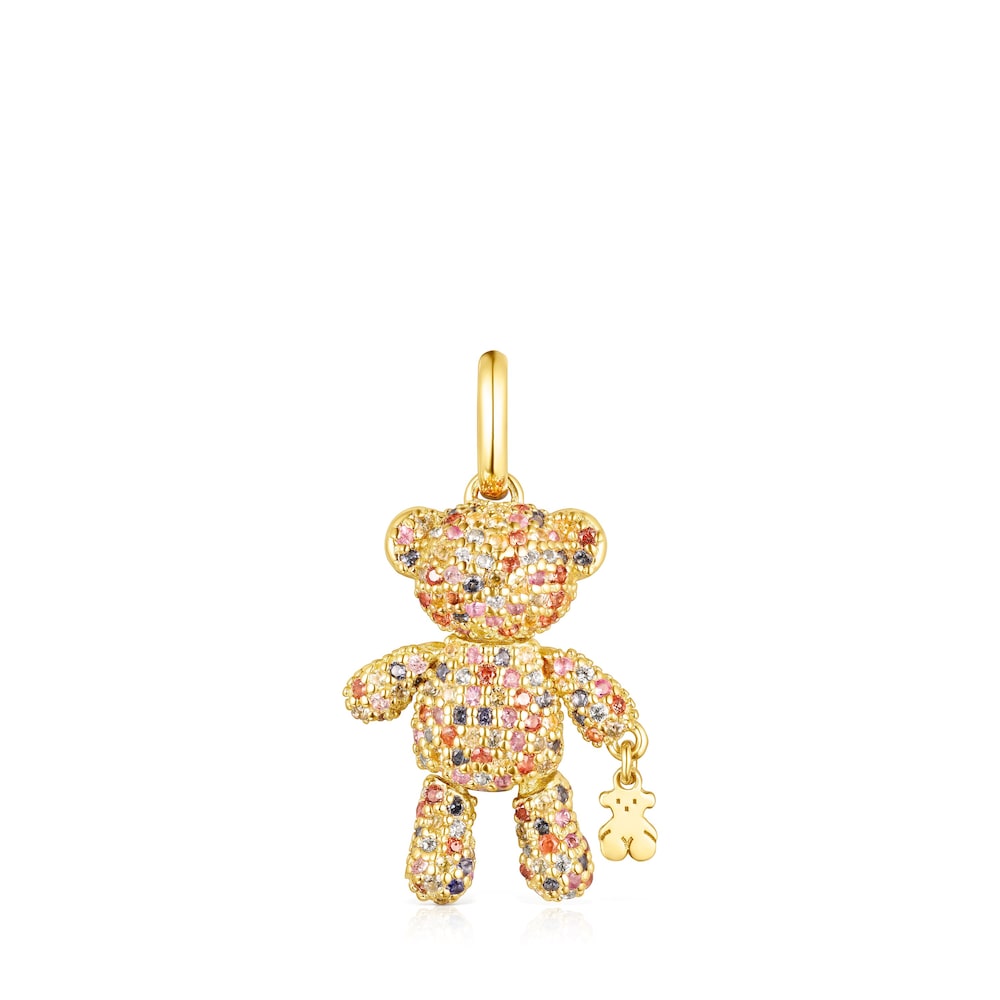 Silver Vermeil Teddy Bear Gems Pendant with Sapphires