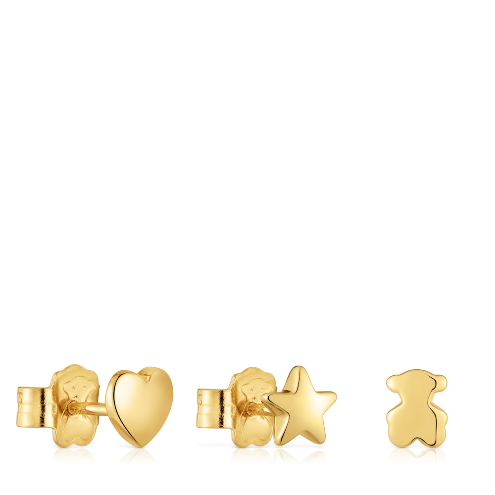 Pack of three 18kt gold plating over silver Earrings with motifs Bold Motif