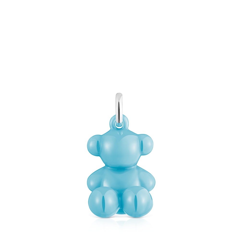 Silver and blue ceramic Bear pendant Bold Bear