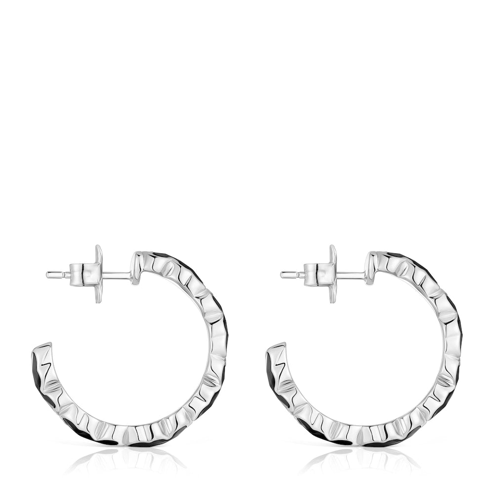 Silver Hoop earrings with onyx bears Icon Color |