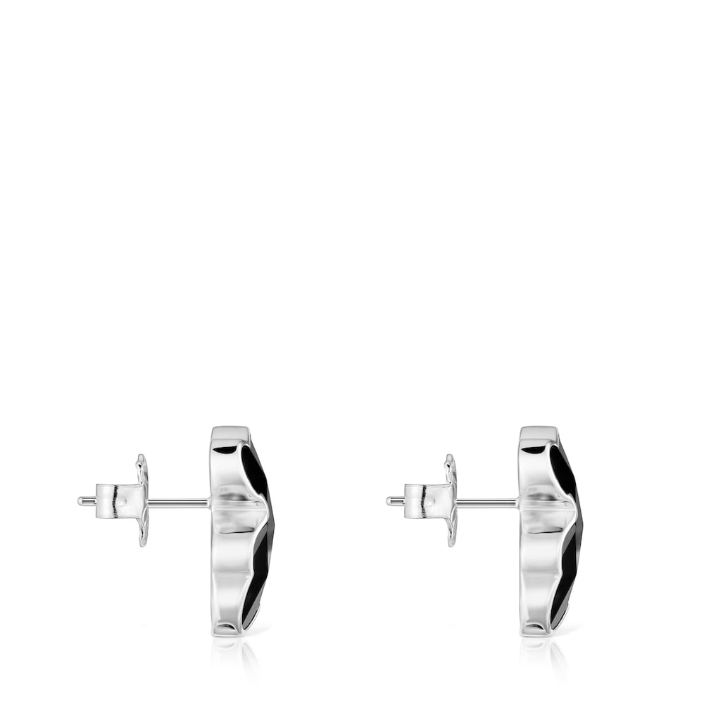 16 mm silver and onyx bear Earrings Icon Color