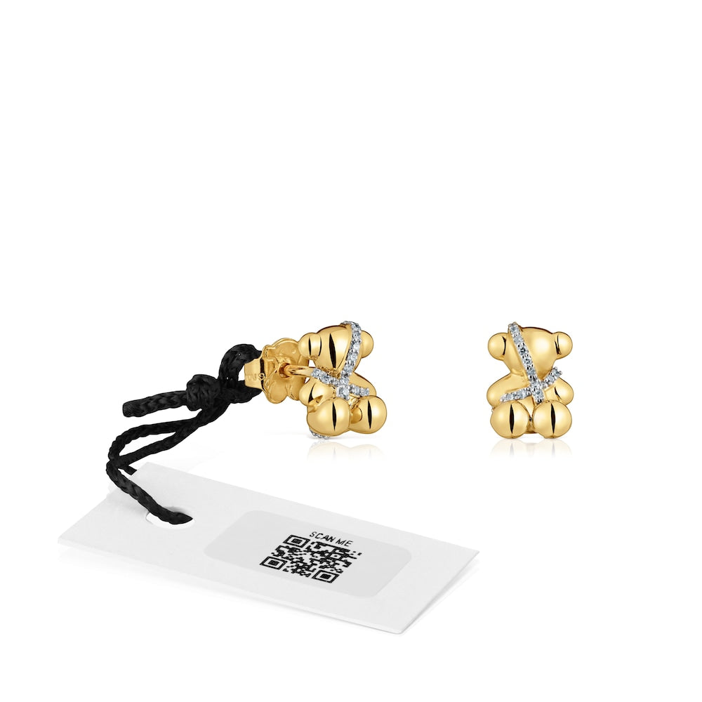 Small gold and diamonds bear Earrings Lligat |