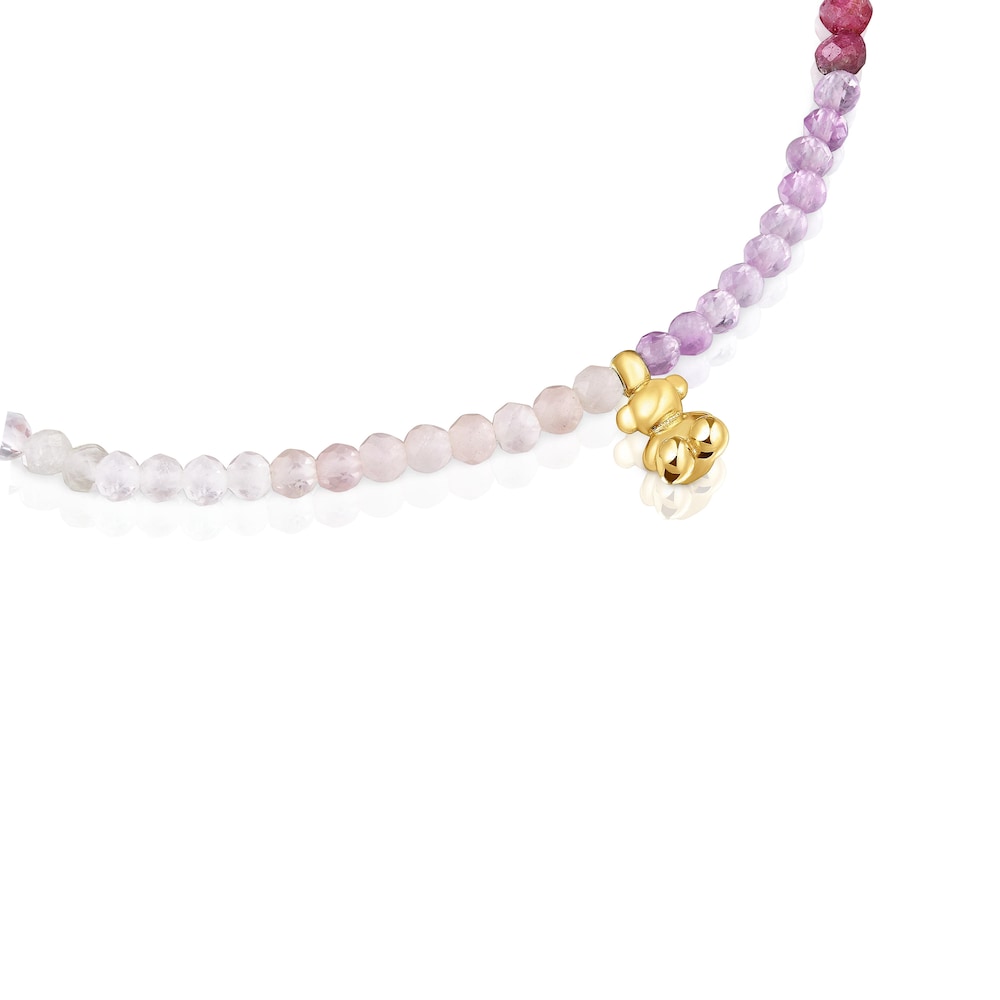18kt gold plating over silver elastic Bracelet with rose gemstones Bold Bear