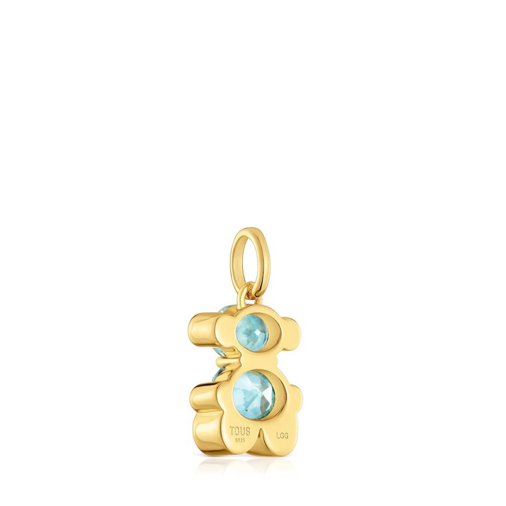Small 18kt gold plating over silver bear motif Pendant and blue lab-grown sapphire Color Bear LGG |