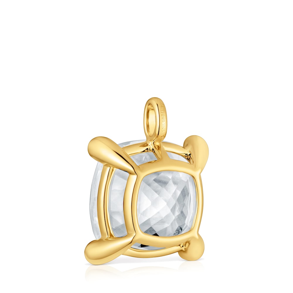 Large 18kt gold plating over silver and rock crystal quartz Pendant Color White