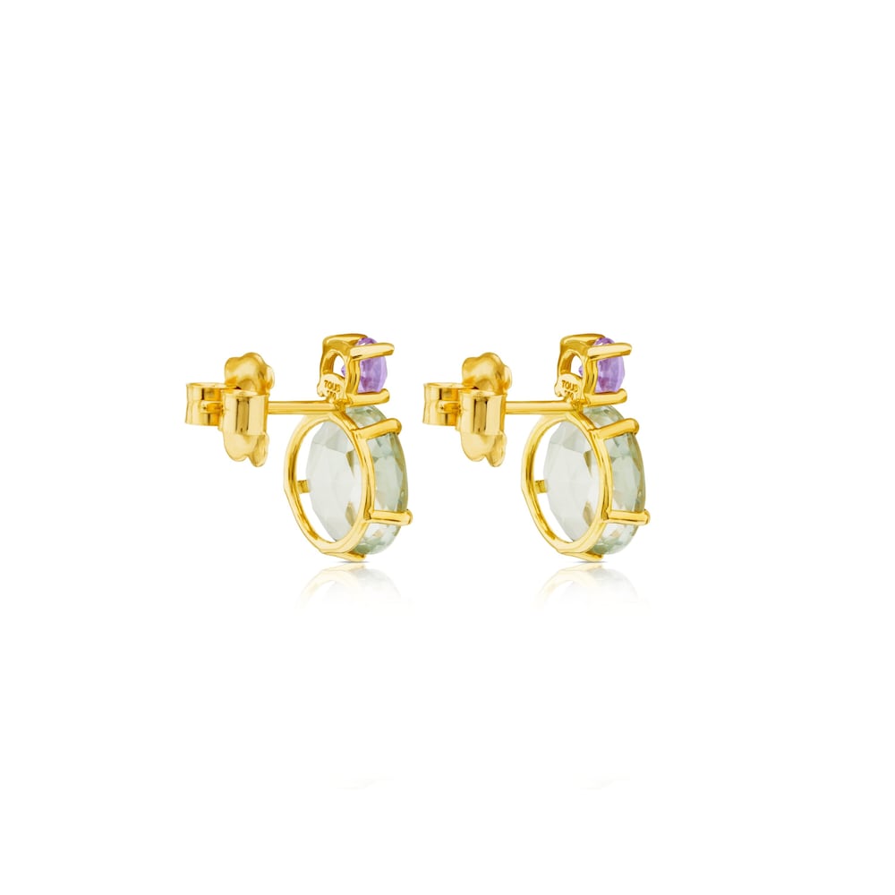 Ivette Earrings in Gold with Praseolite and Amethyst |