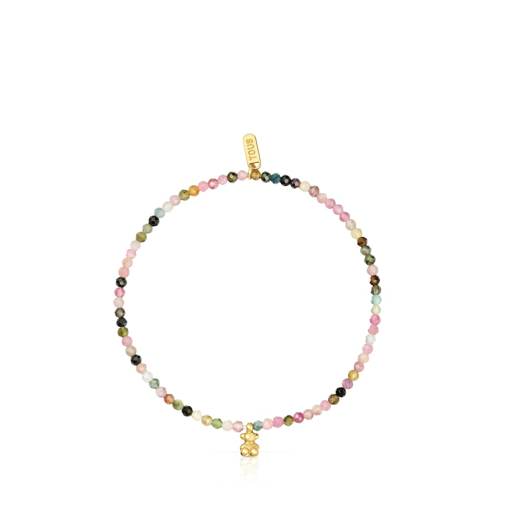 18kt gold plating over silver elastic Bracelet with tourmalines Bold Bear