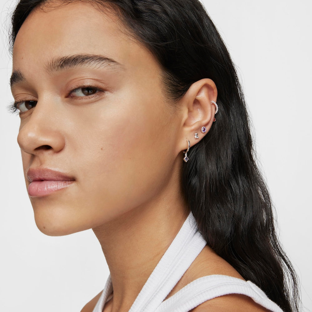 Short-long silver bear Earrings with iolite charm Basic Colors |
