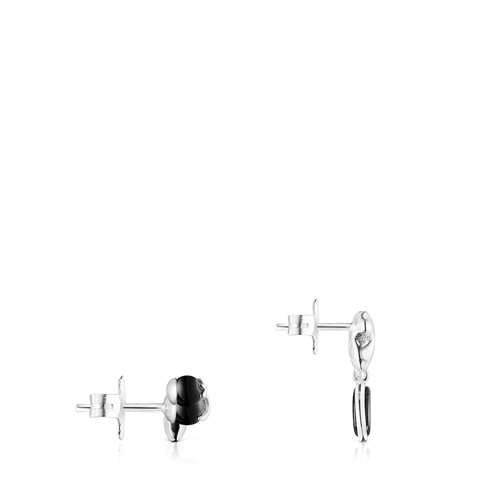 Silver Magic Nature bear-moon Earrings with onyx |
