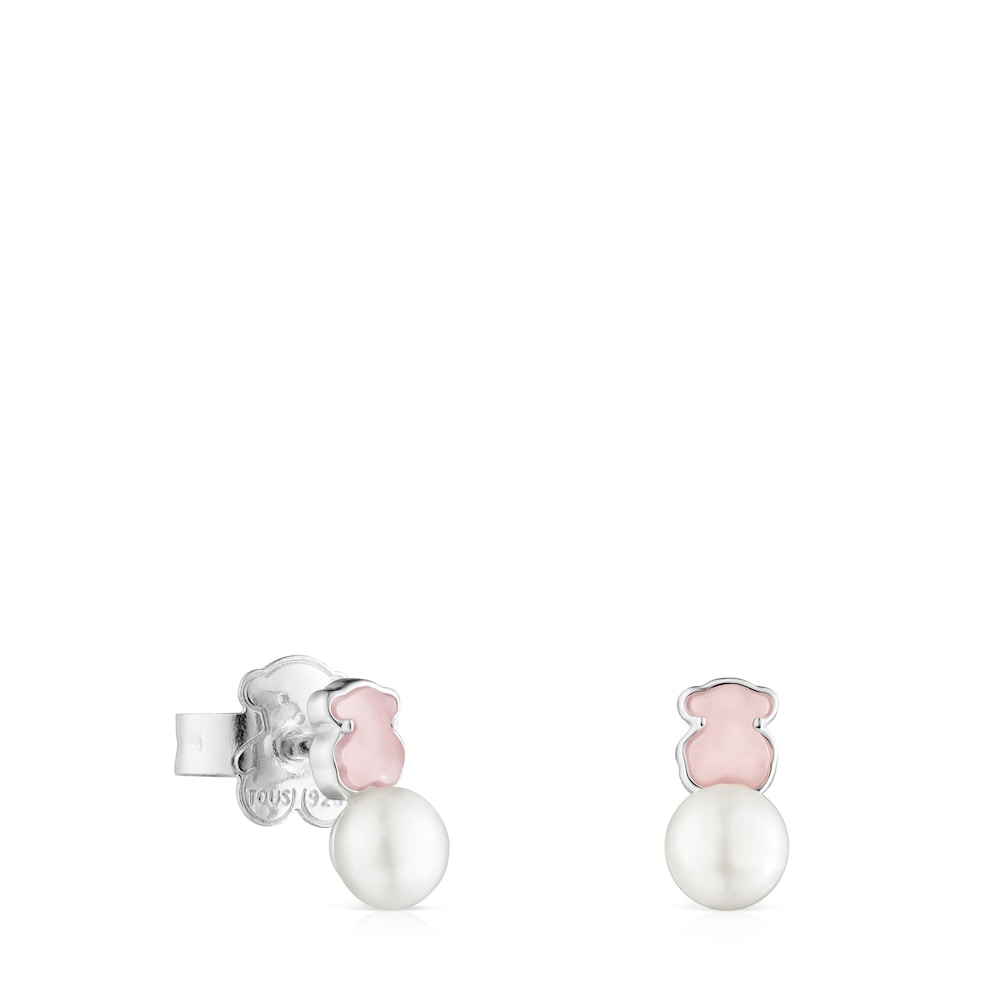 TOUS Mini Color Earrings in Silver with Quartzite and Pearl |