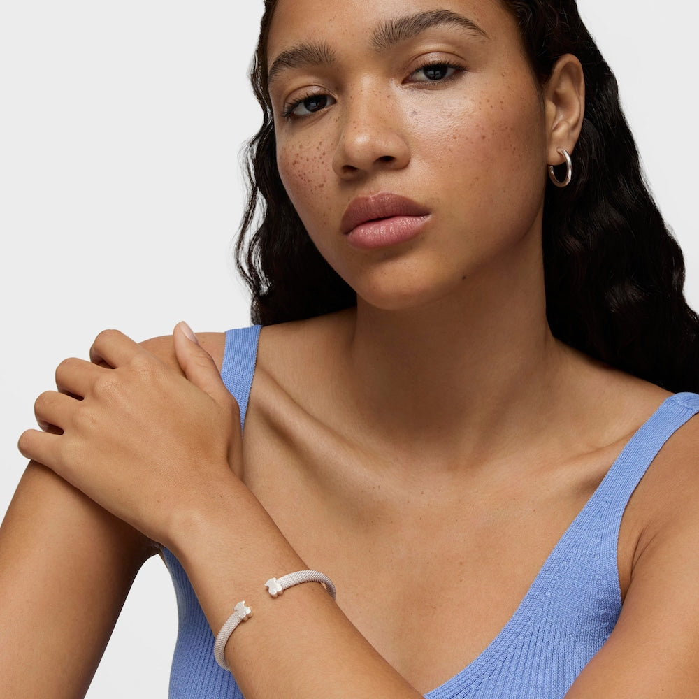Mesh TOUS Silver Bangle Bear motif |