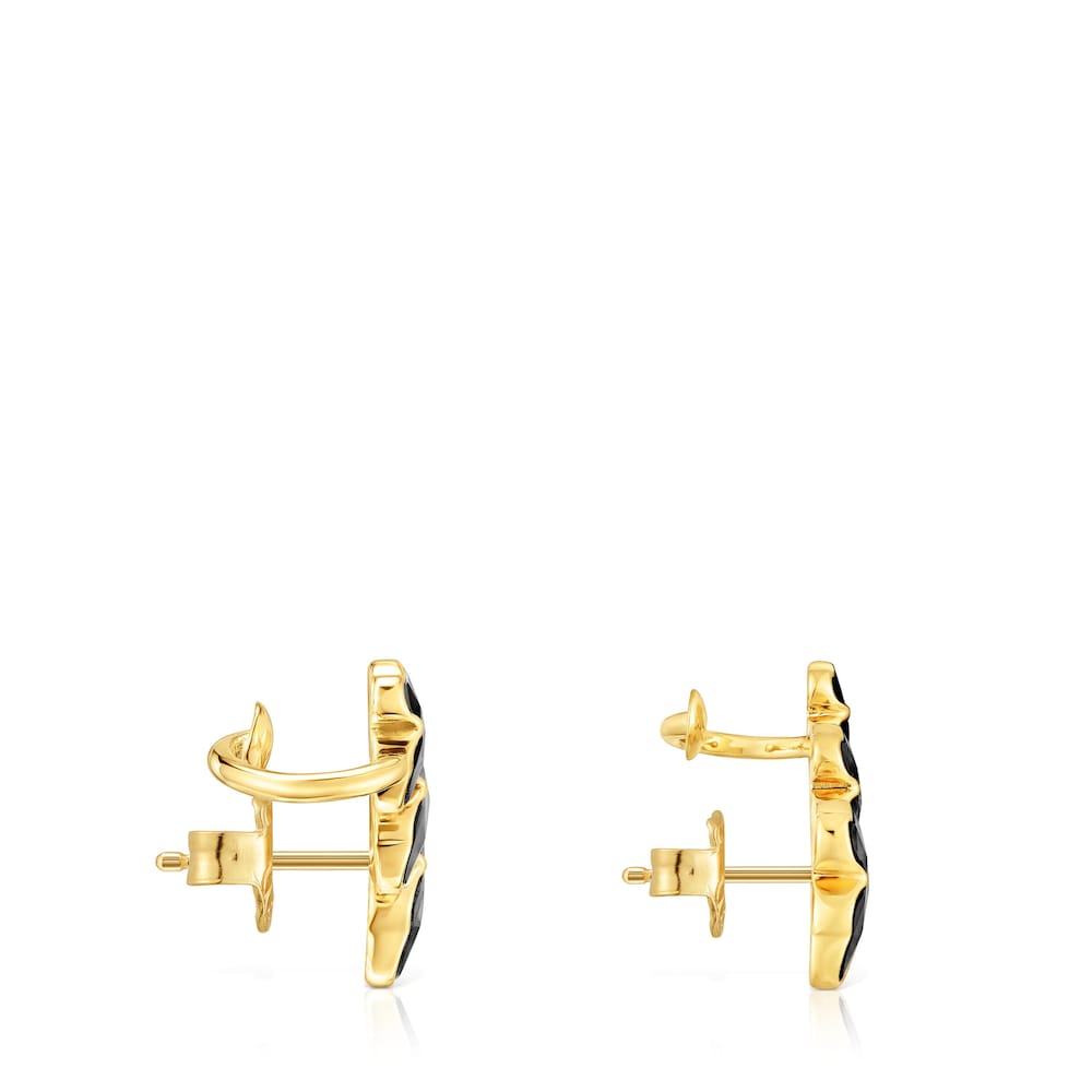 18kt gold plating over silver Climber earrings with onyx bear motifs Icon Color