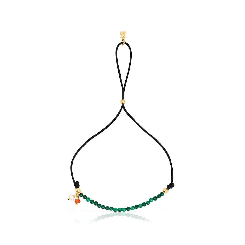 Black nylon Camille Bracelet with malachites |