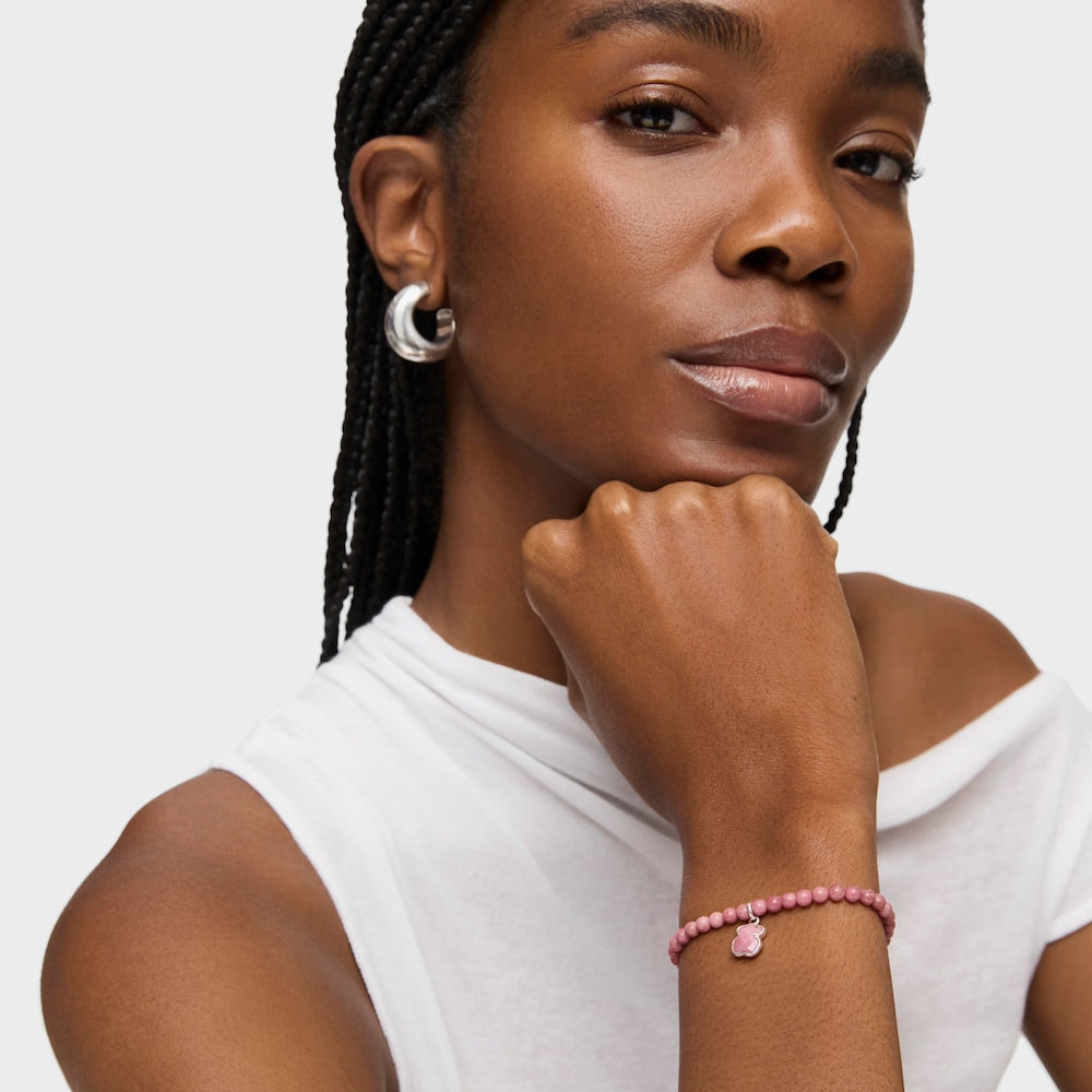 Silver and rhodonite Icon Color bracelet |