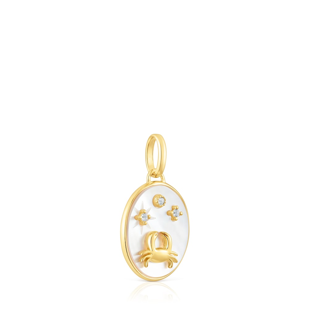 Cancer Pendant in silver vermeil with mother-of-pearl and topazes Horoscope |