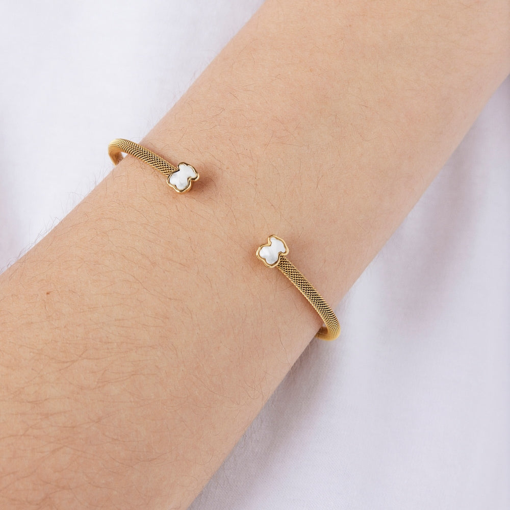 Fine gold-colored IP Steel Mesh Color Bracelet with Howlite