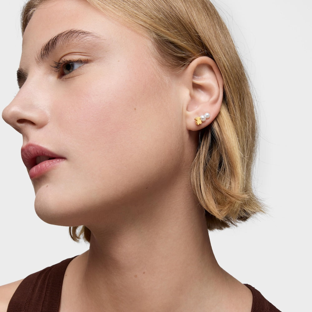 Gold bear climber Earring with cultured pearls Sweet Dolls |