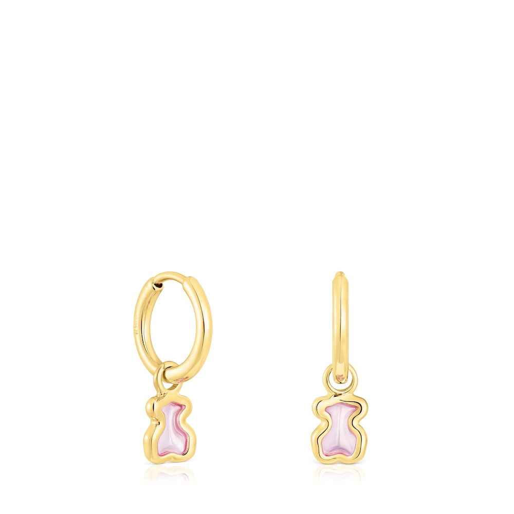 Silver vermeil Gregal pink bear hoop earrings |