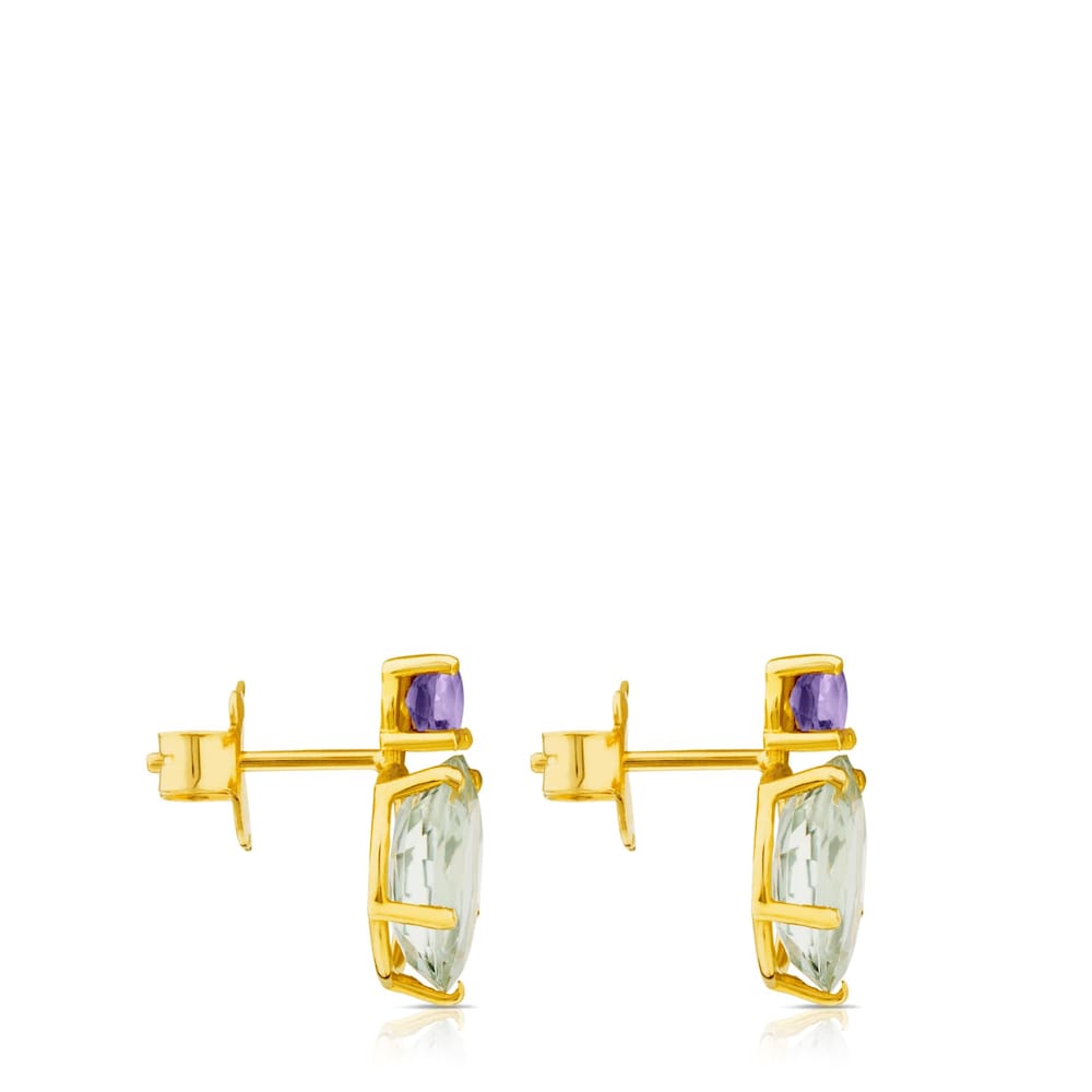 Ivette Earrings in Gold with Praseolite and Amethyst |