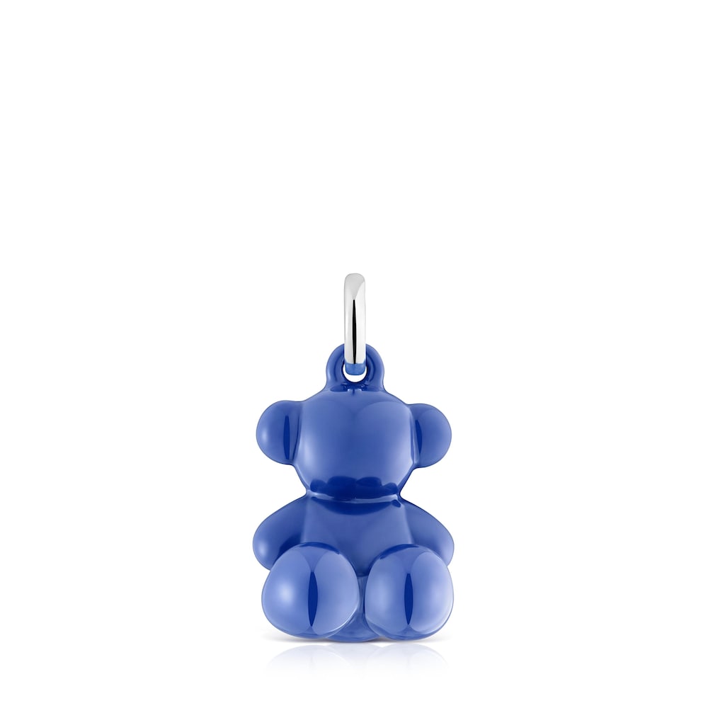 Silver and navy blue ceramic Bear pendant Bold Bear |