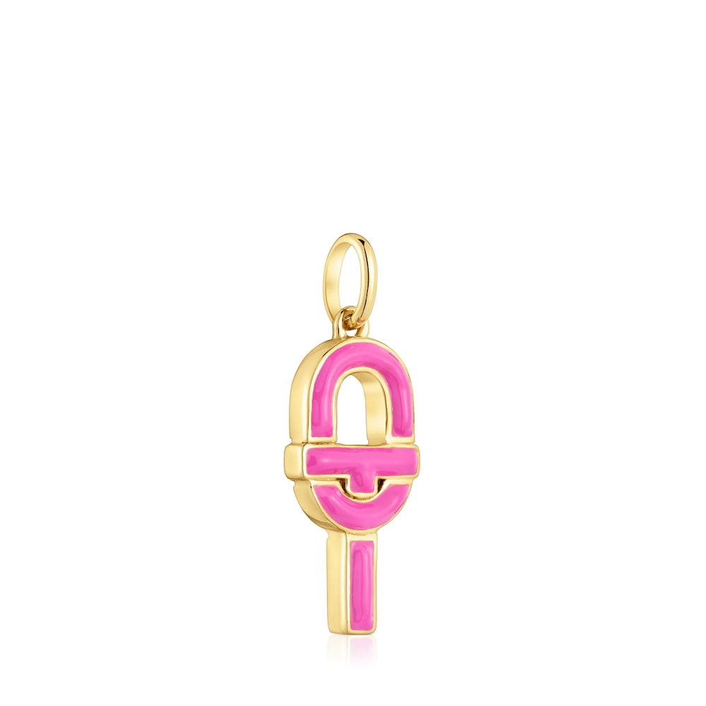 Medium Pendant with 18kt gold plating over silver and fuchsia-colored enamel MANIFESTO
