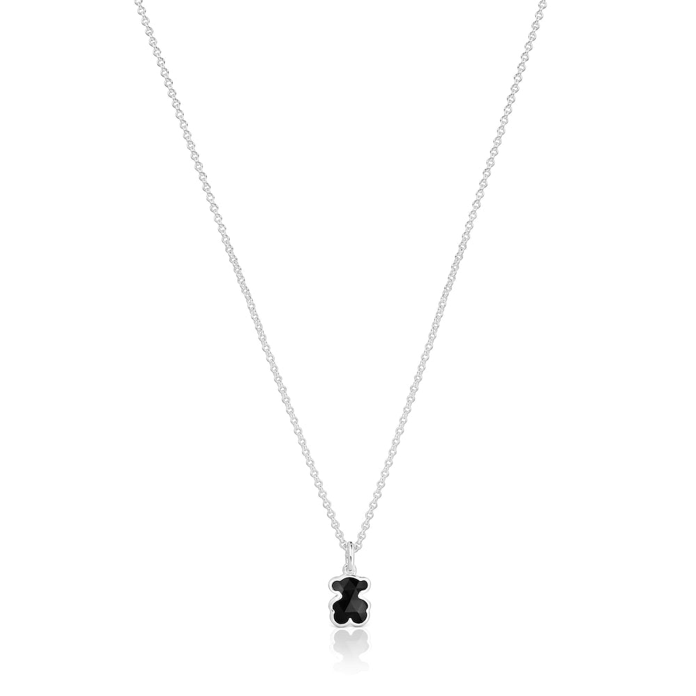 Short silver Necklace with onyx bear motif Icon Color |