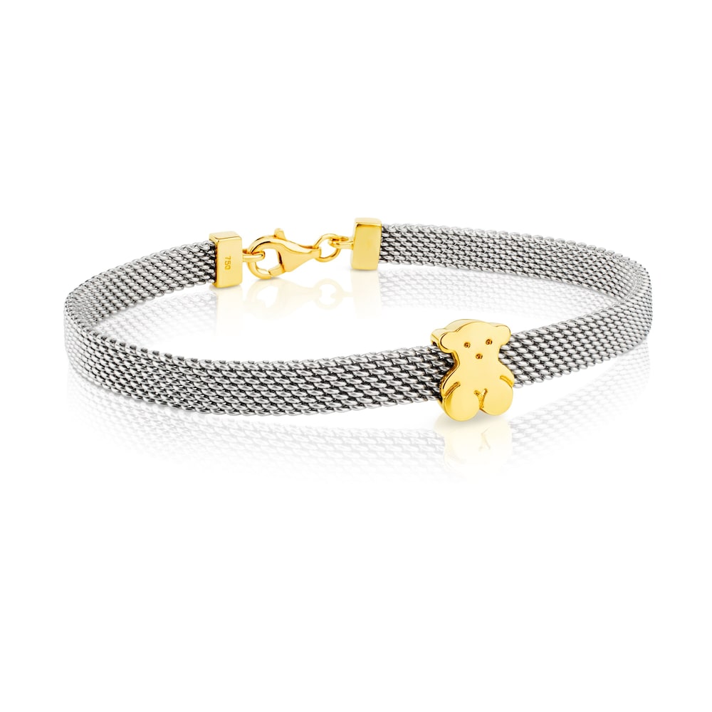 Gold and Steel Mesh Bracelet Bear motif