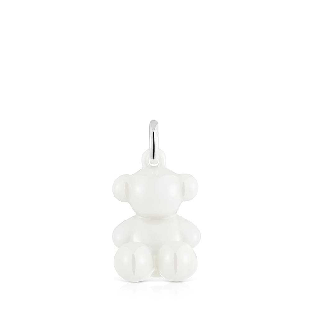 Silver and white ceramic Bear pendant Bold Bear |