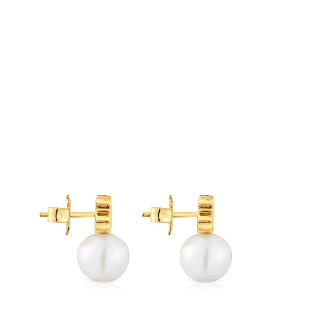 plating over silver Bear earrings with cultured freshwater pearl Sweet Dolls |