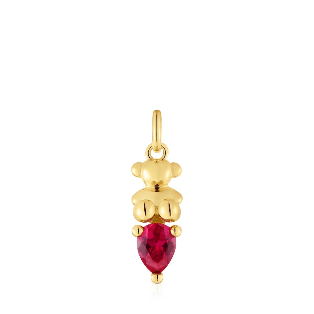 Small 18kt gold plating over silver bear motif Pendant with lab-grown ruby Bold Bear LGG