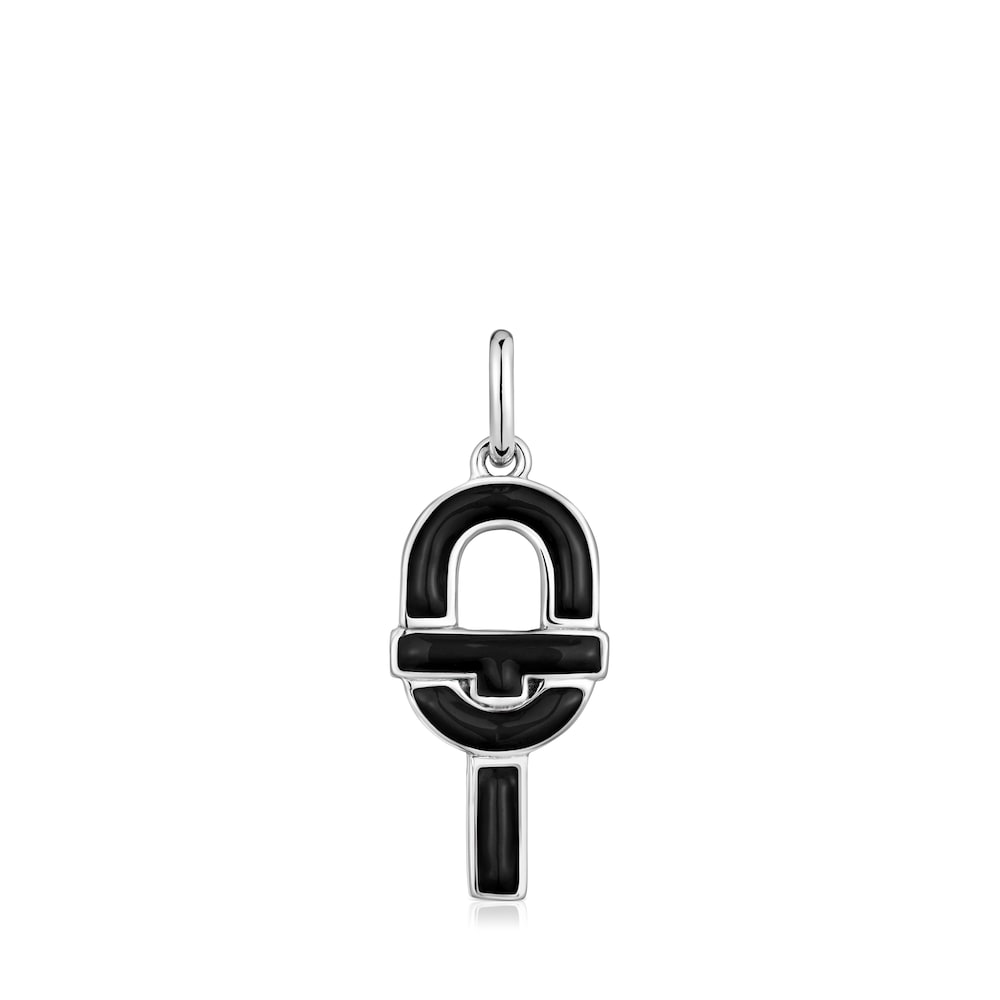 Medium silver and black enamel Pendant MANIFESTO |