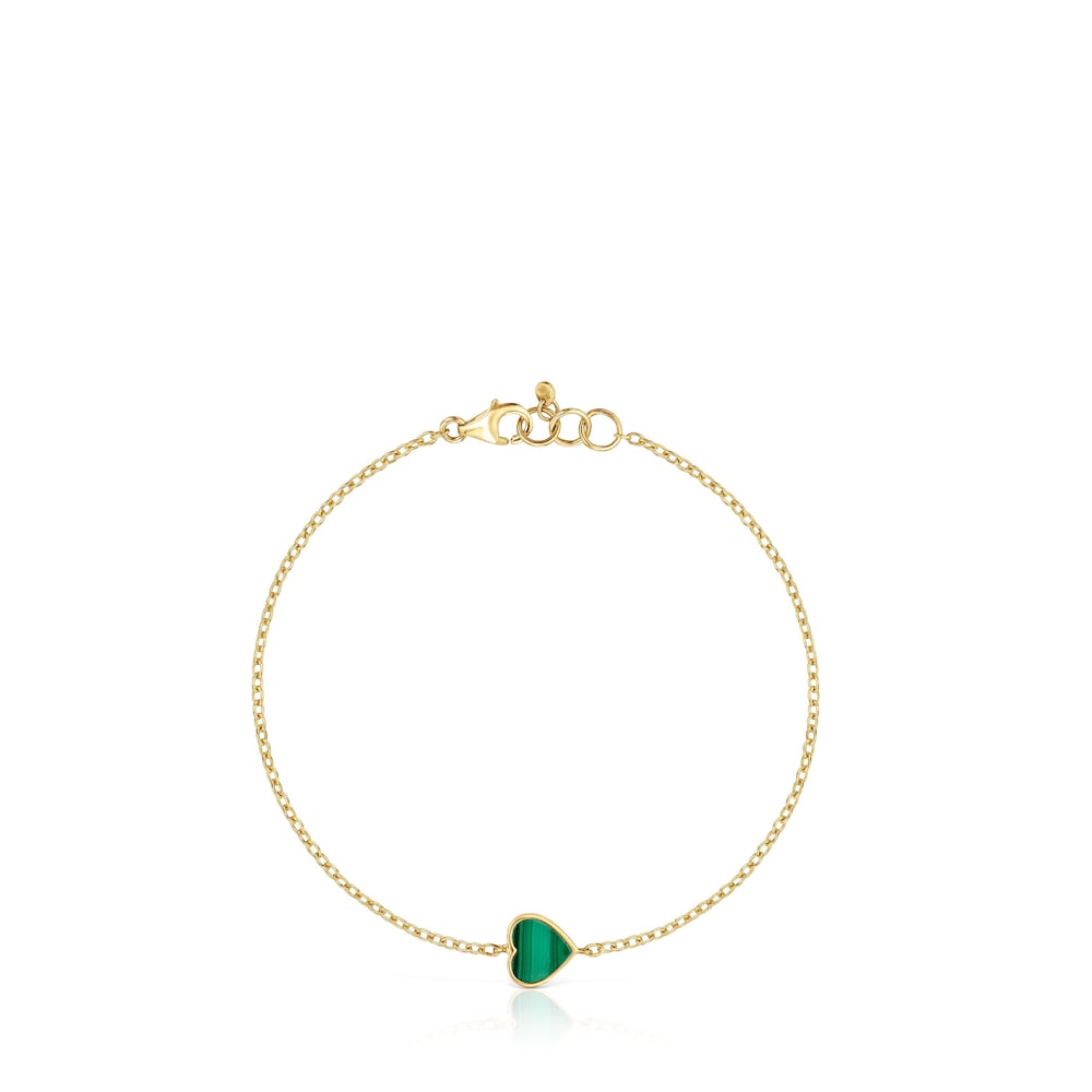 14kt gold Chain bracelet with malachite XXS |