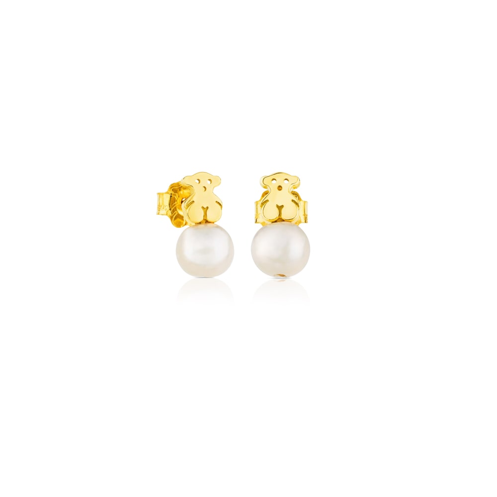 Gold Puppies Earrings with Pearls and Bear motif |