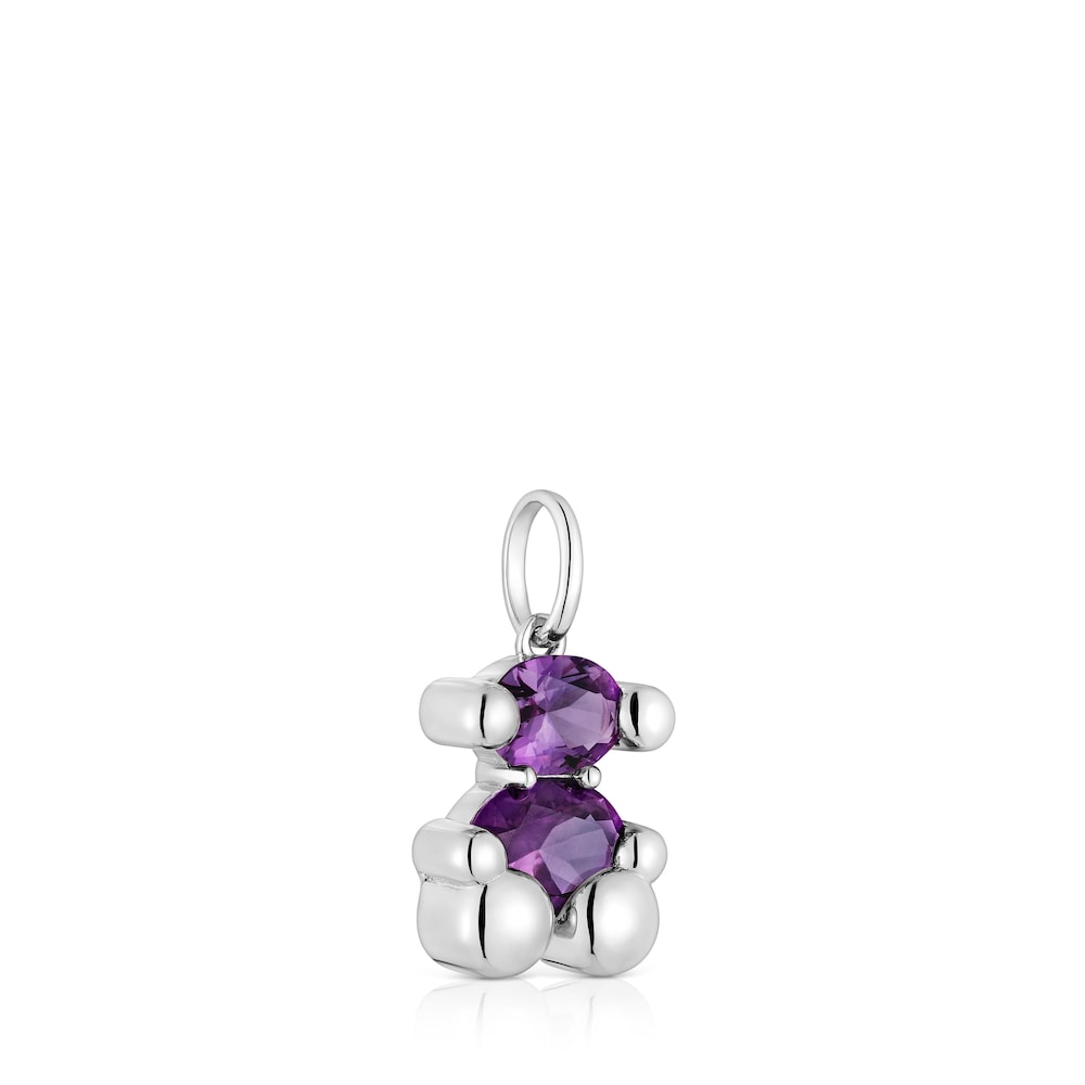 Small silver bear motif Pendant with lab-grown lilac sapphire Color Bear LGG