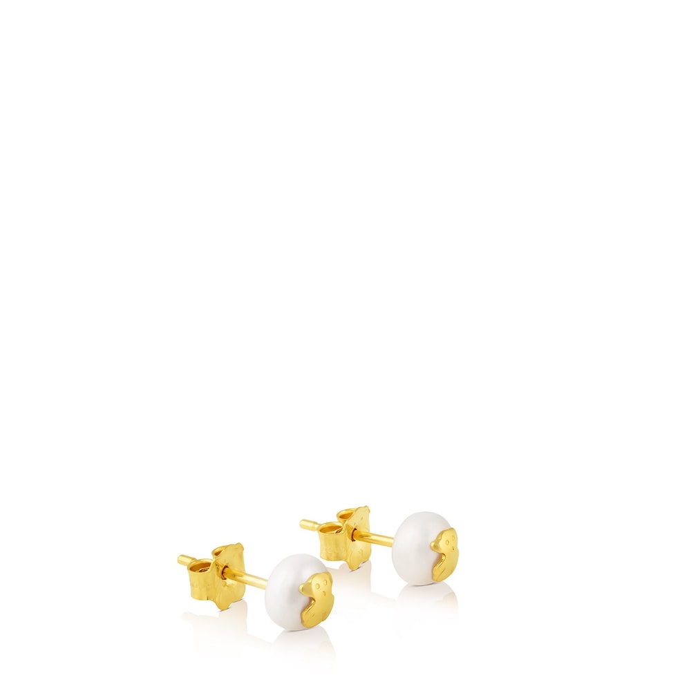 Gold Bear Earrings with Pearls |