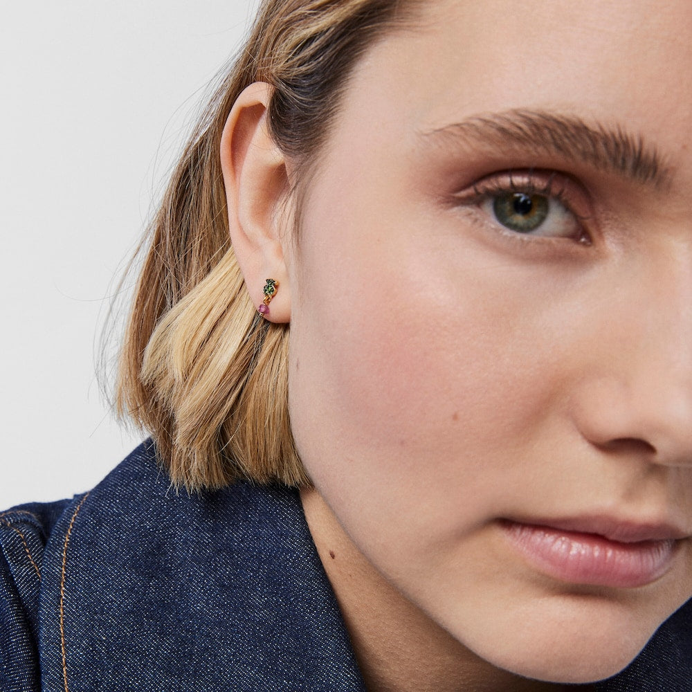 Silver vermeil New Motif Earrings with chrome diopside bear and ruby |