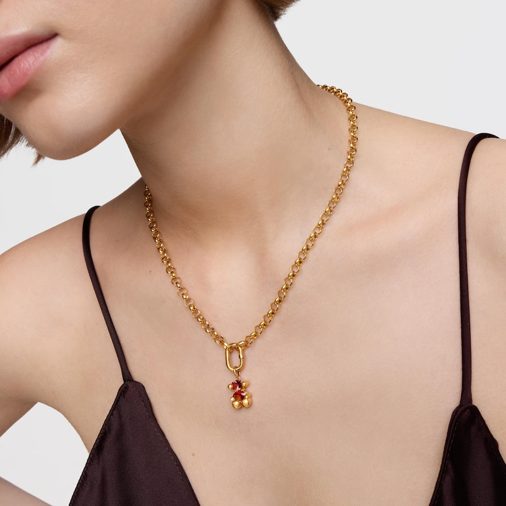 Small bear motif pendant with 18kt gold plating over silver and lab-grown orange sapphire Color Bear LGG |