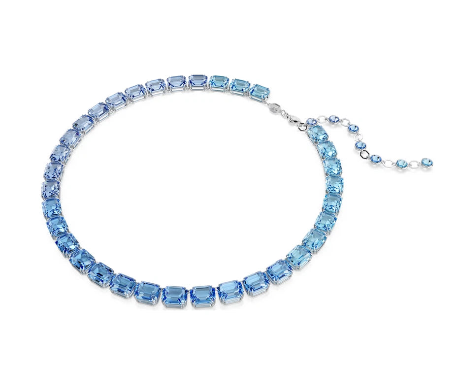 Millenia Tennis necklace Octagon cut Color gradient Blue Rhodium