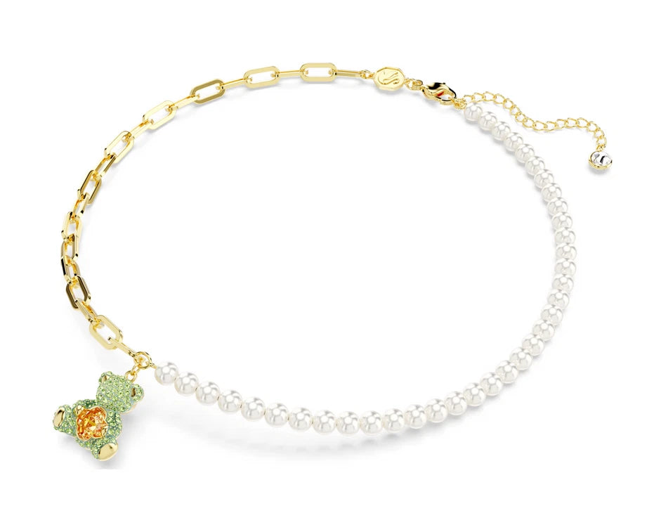 Teddy necklace & bracelet Crystal pearl Bear Multicolored tone plated