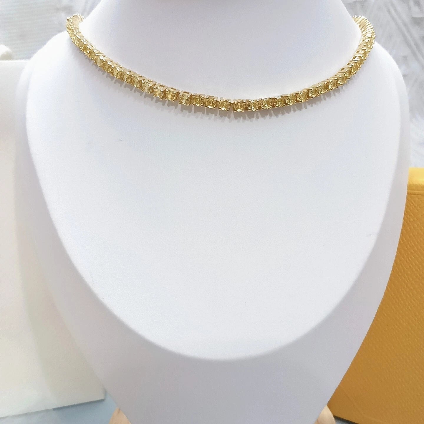 Matrix Tennis necklace Round cut Yellow tone plated