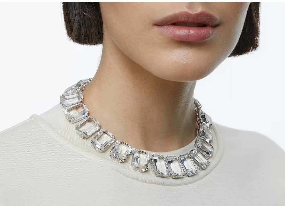SWAROVSKI Millenia Tennis necklace Oversized crystals, Octagon cut, White, Rhod