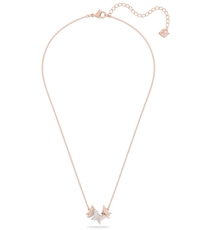 Lilia necklace Butterfly White Rose tone plated