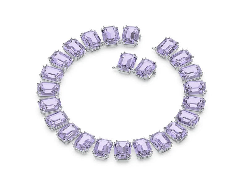 Millenia necklace Octagon cut crystals Purple Rhodium plated + Earrings for free