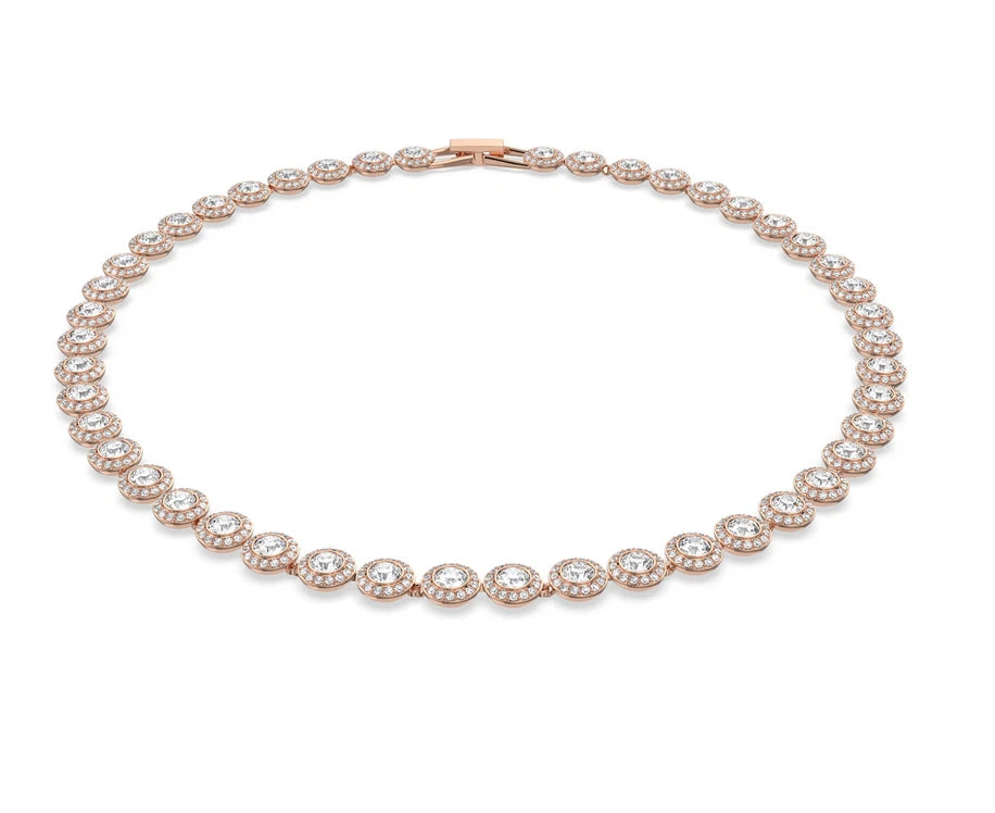Una Angelic Tennis necklace Round cut, Medium, White, Rose tone plate
