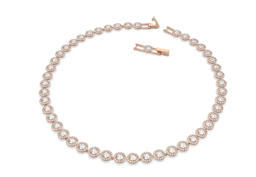 Una Angelic Tennis necklace Round cut, Medium, White, Rose tone plate